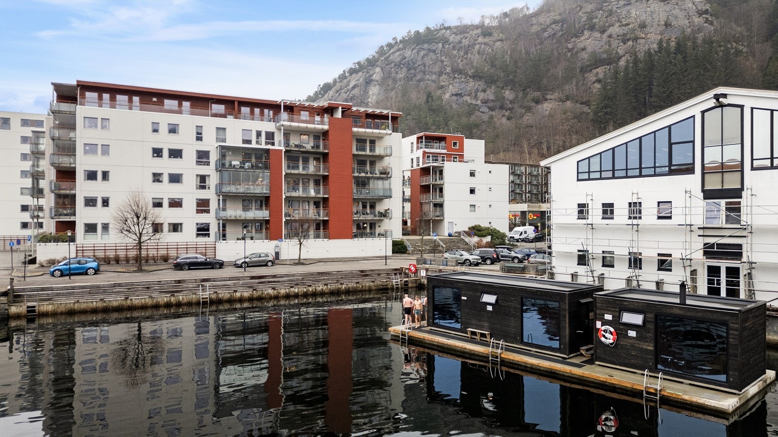 Felles brygge med badeplass rett ved leiligheten. Galleribilde