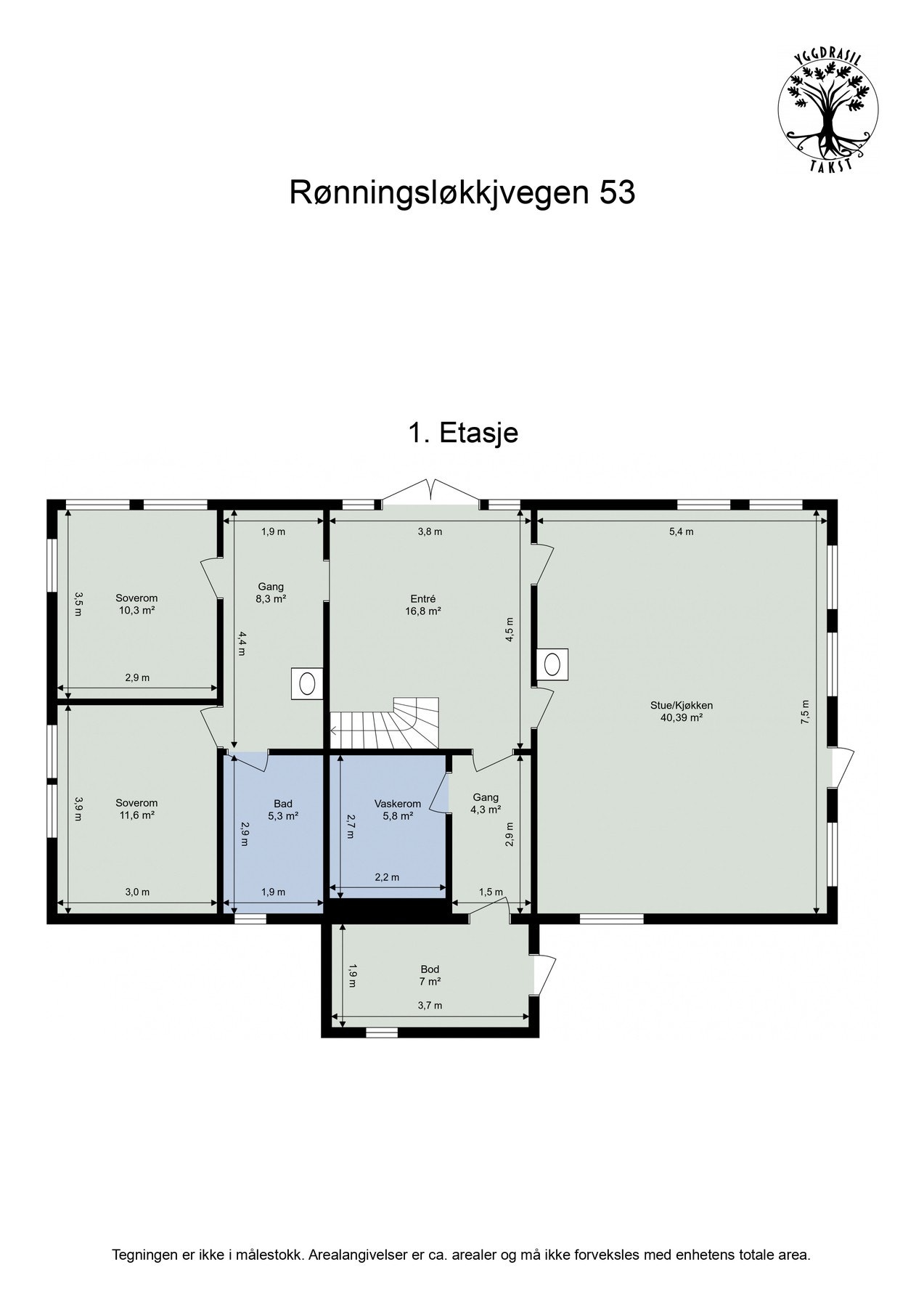 Planskisse hytte 1. etasje. Galleribilde