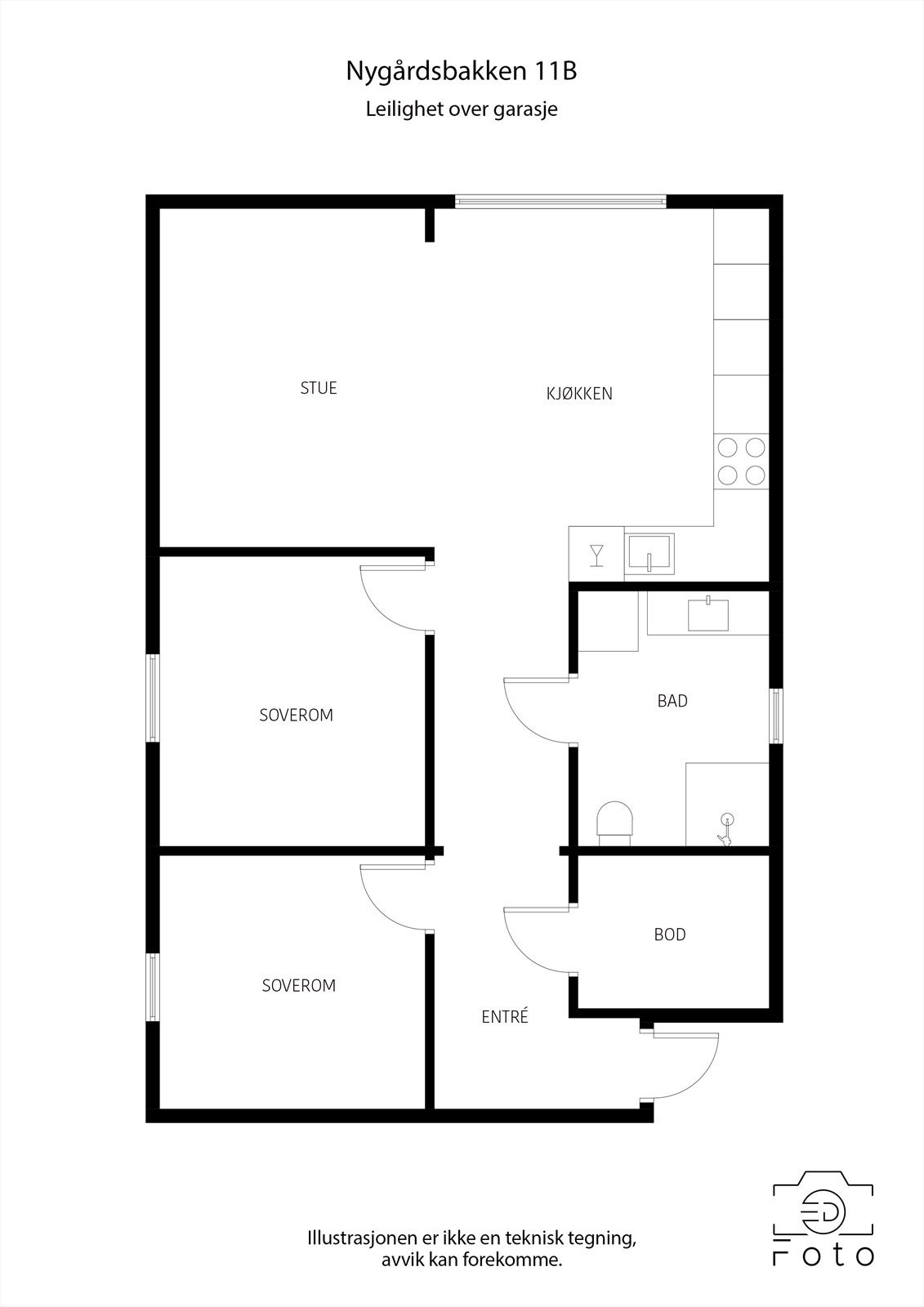 Plantegning leilighet over garasje (ikke byggemeldt eller godkjent av kommunen) Galleribilde