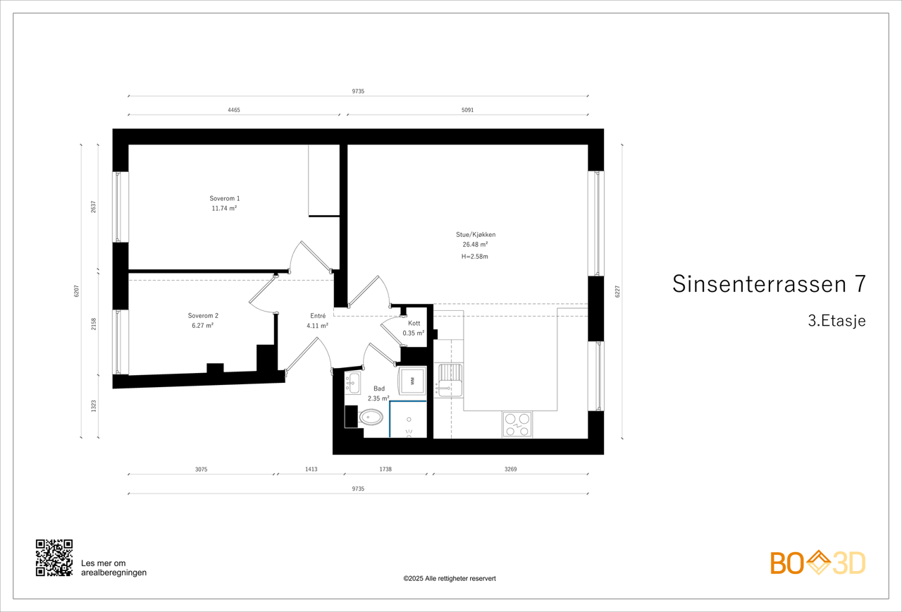 Plantegning. Leiligheten disponerer en kjellerbod. Galleribilde