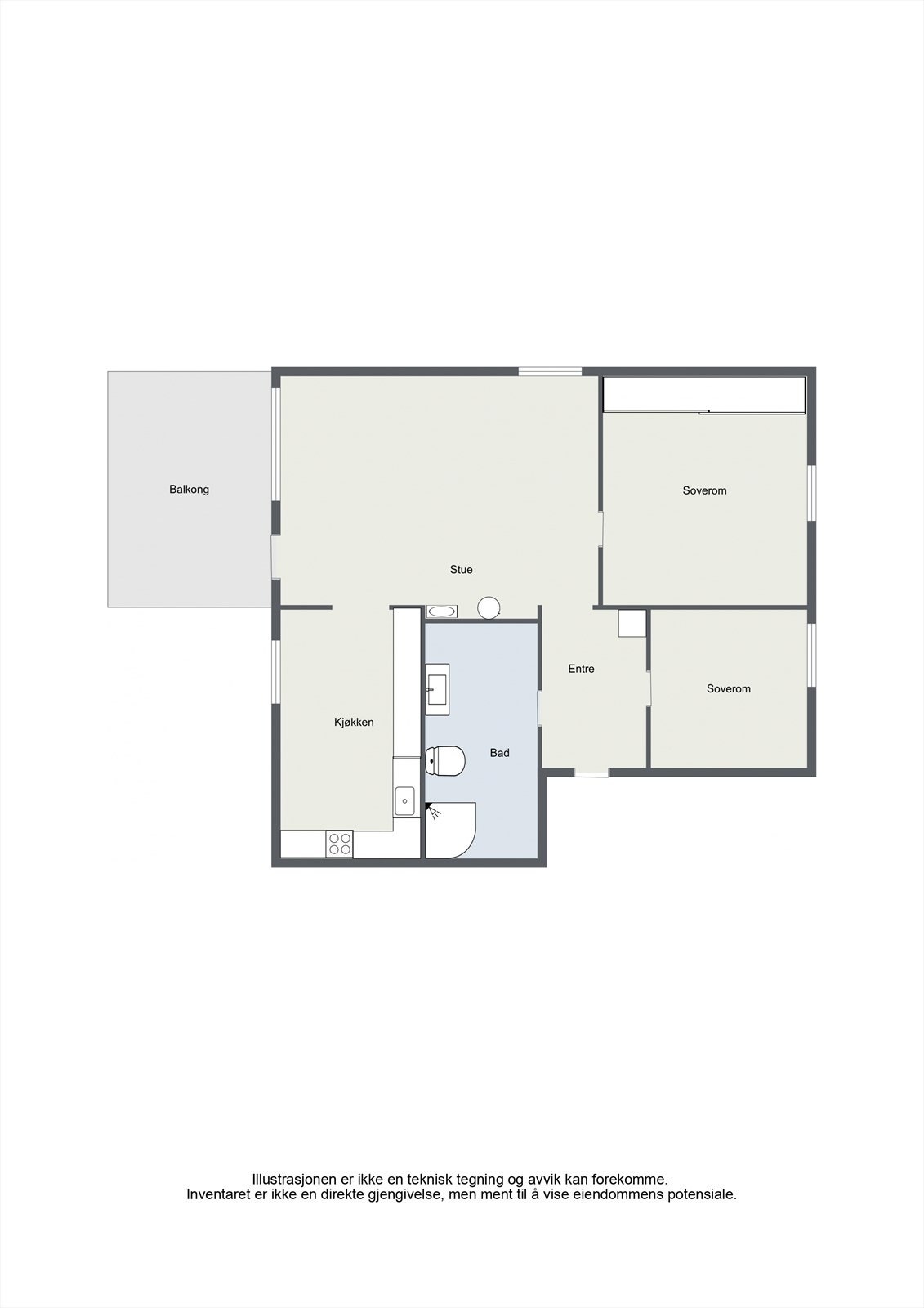 Leiligheten har en arealeffektiv planløsning på 68 m² med separat kjøkken og to gode soverom. Galleribilde
