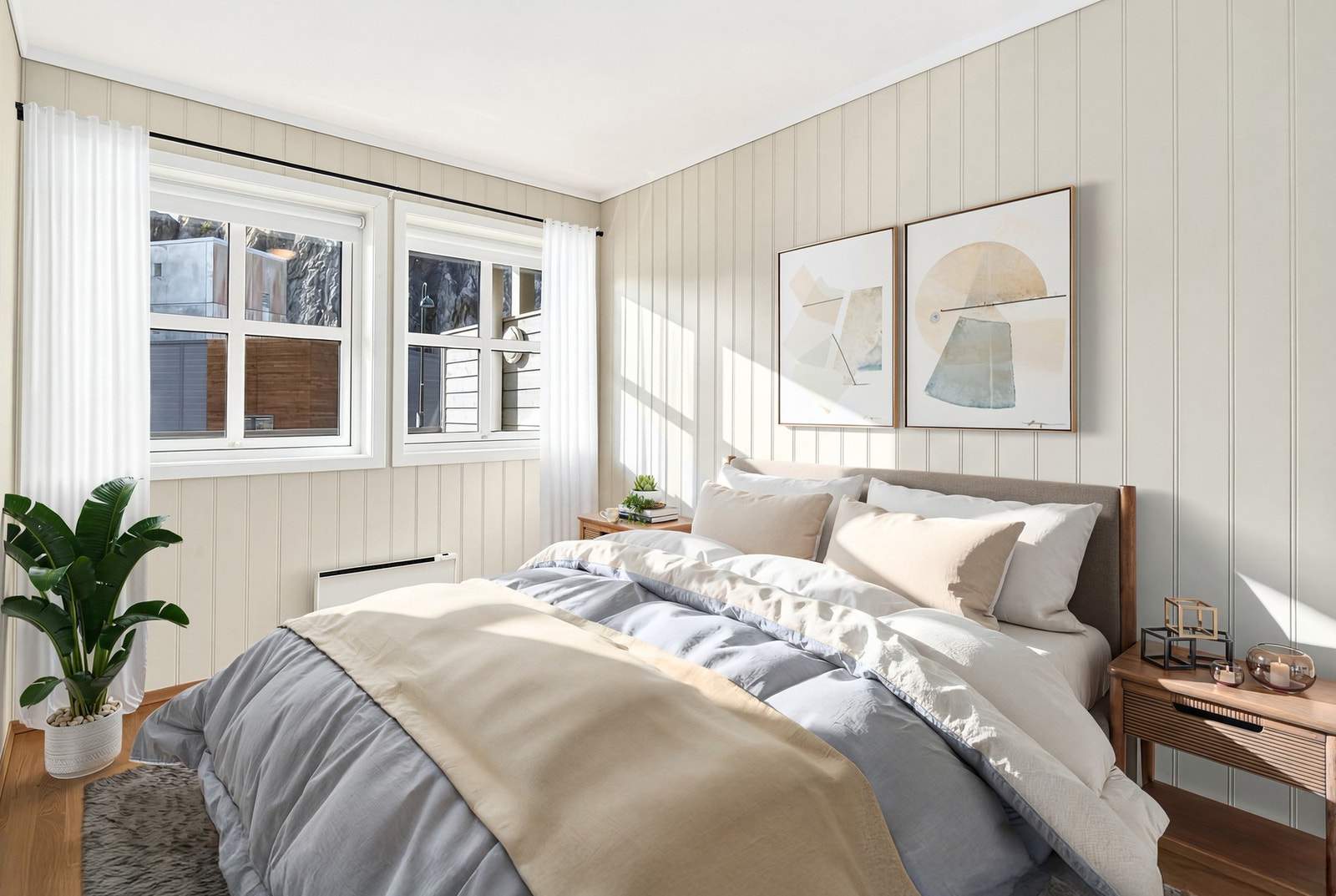 Hovedsoverom med stor skyvedørsgarderobe - Digitalt innredet bilde Galleribilde