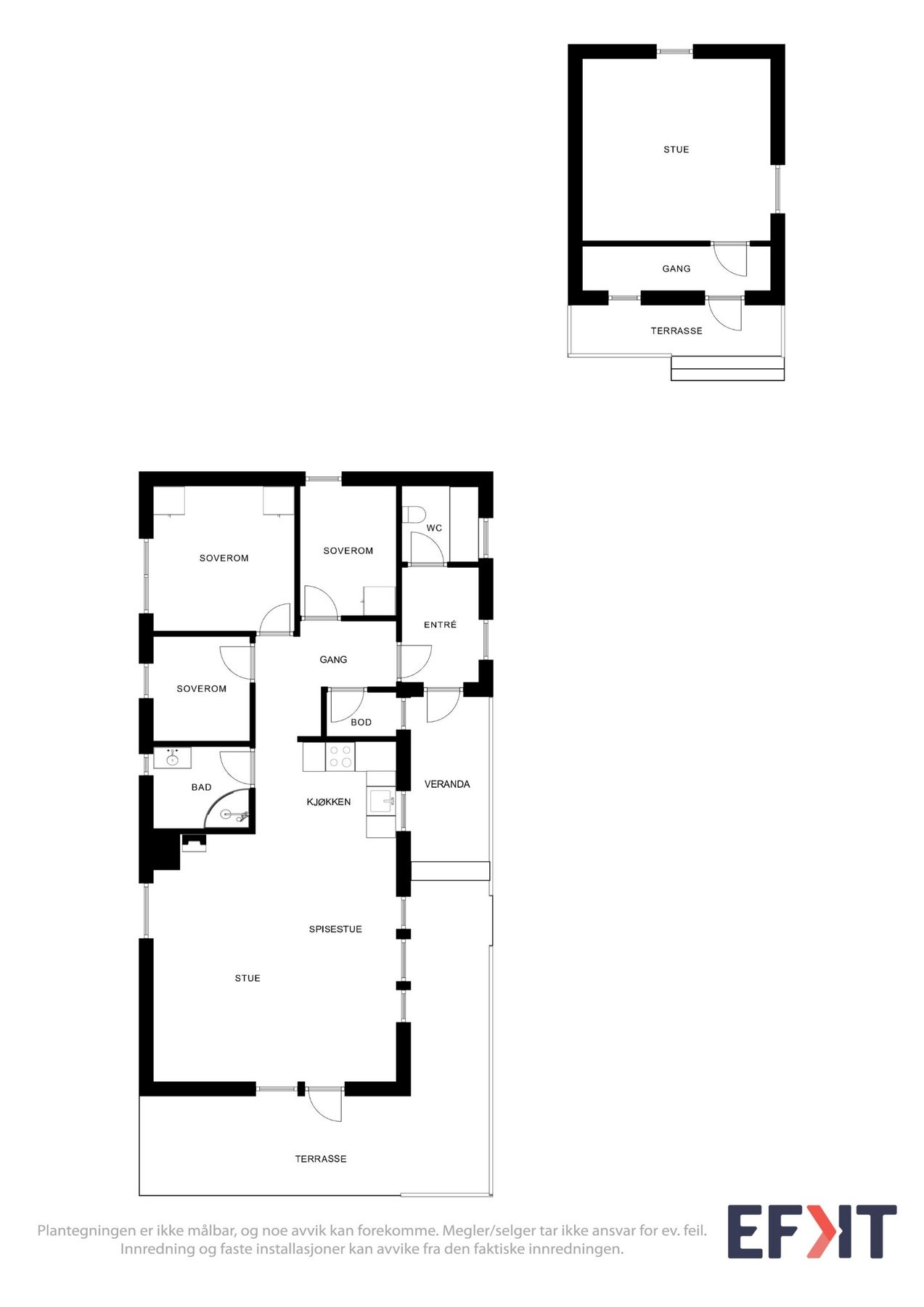 Plantegning som viser planløsningen av hytten og av annekset. Galleribilde