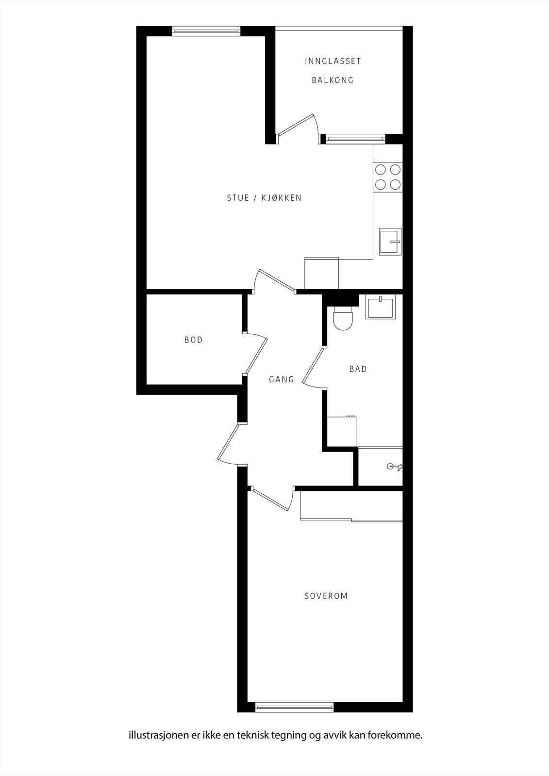 Plantegning med følgende rominndeling. Galleribilde