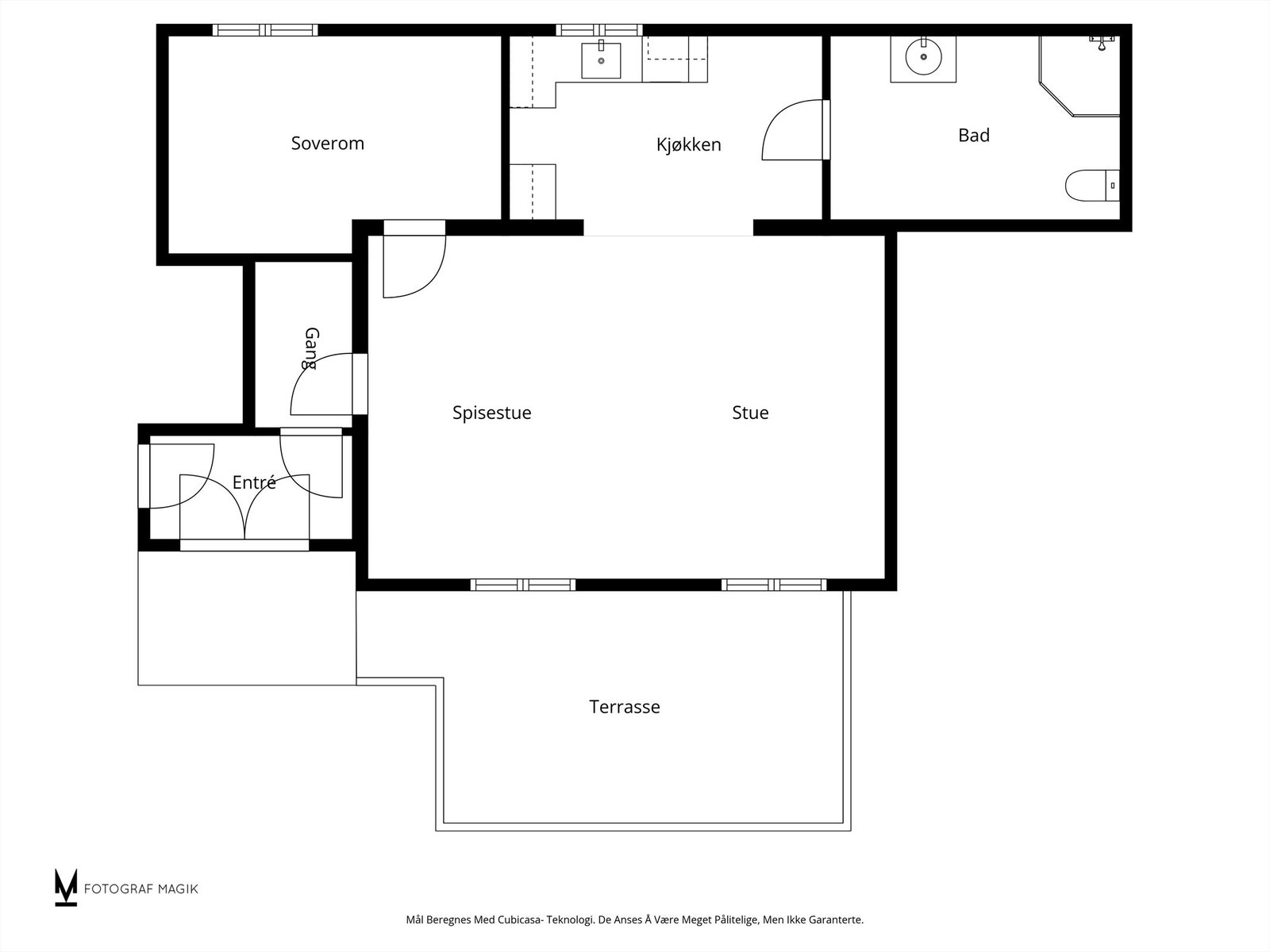 Leiligheten har en arealeffektiv planløsning på 65 m², med alle rom praktisk plassert på én flate. Galleribilde