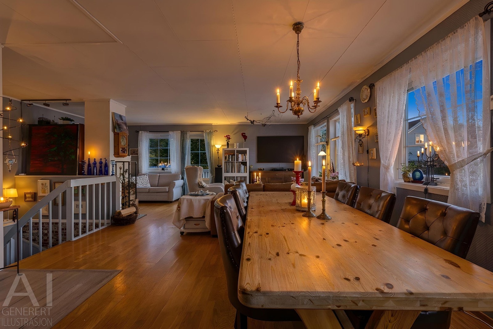 Stort og romslig oppholdsrom med utgang til veranda Galleribilde