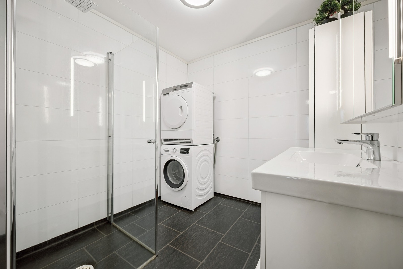 Det er også opplegg for vaskemaskin og tørketrommel på badet Galleribilde