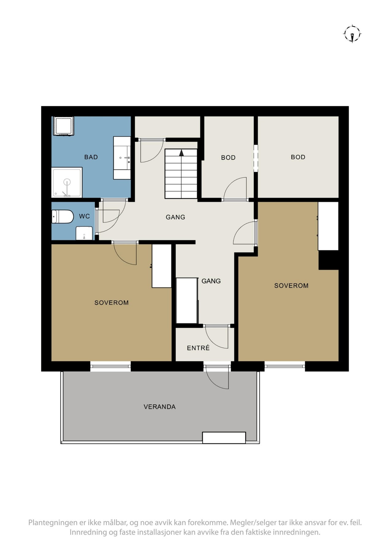 Planløsning 1.etg. Her finner du bl.a. 2 soverom, bad og wc Galleribilde