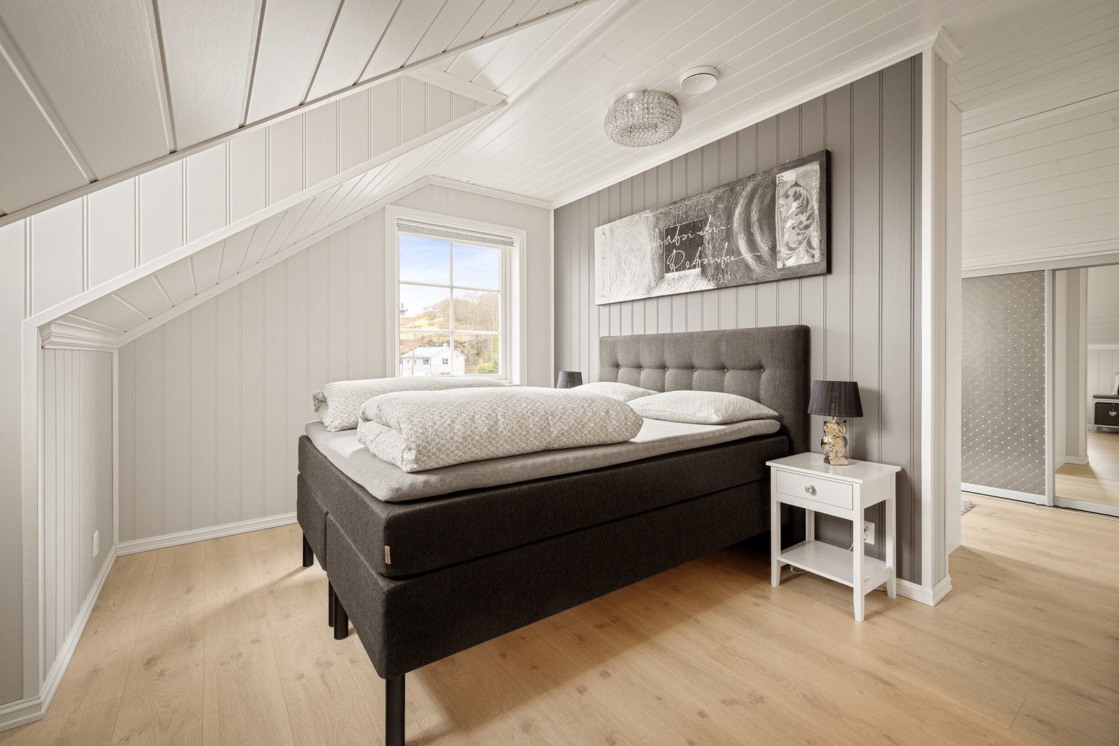 Det romslige hovedsoverommet er på hele 20 kvm og har walk in garderobeløsning Galleribilde