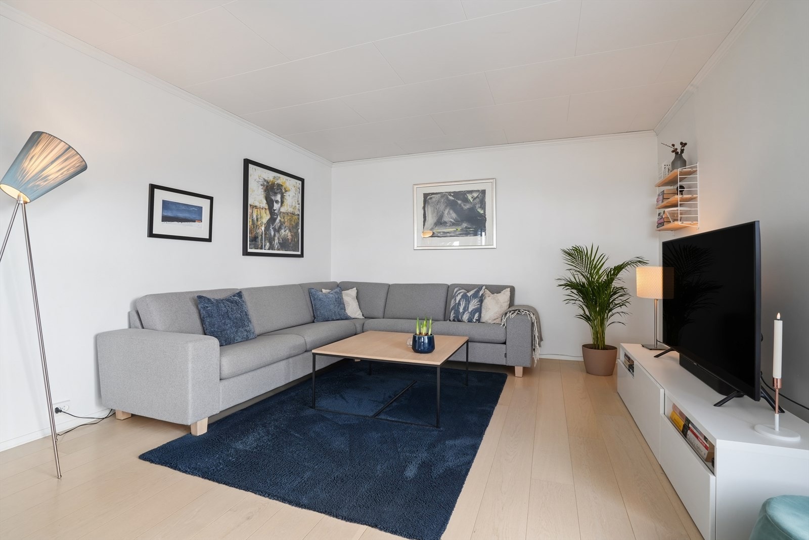 Romslig sofagruppe på stuen for hyggelige TV-kvelder. Galleribilde