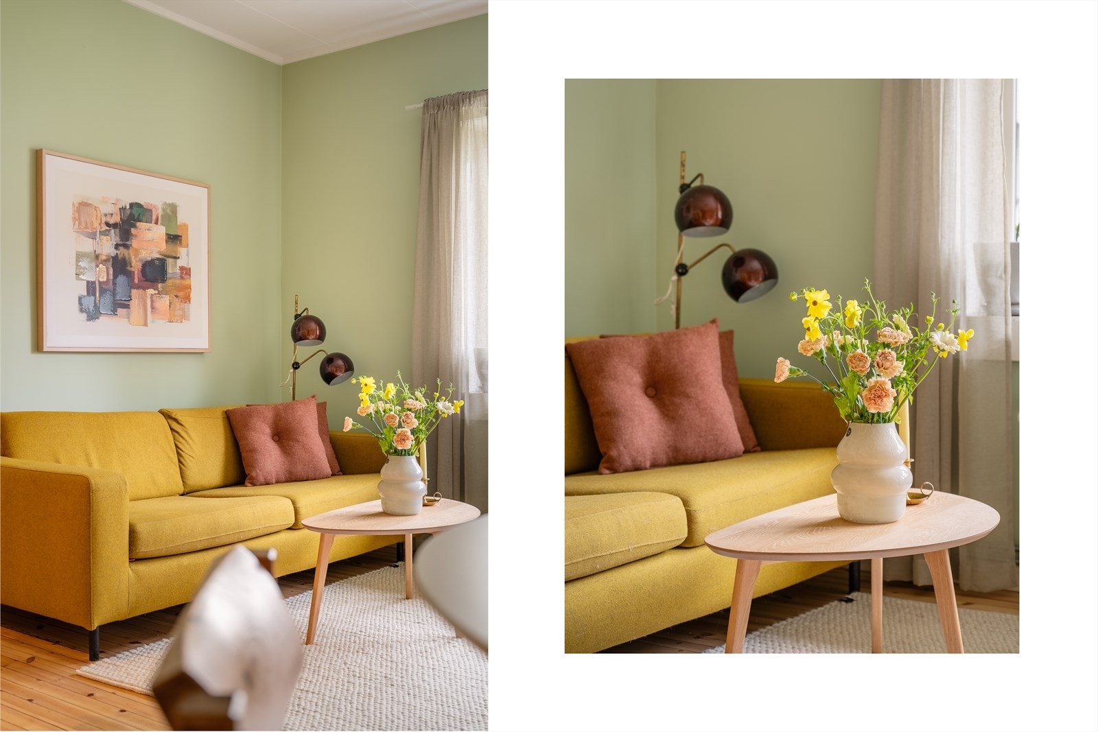 Stuen har en takhøyde på 2,60 meter og store vindusflater som gir en luftig atmosfære. Galleribilde