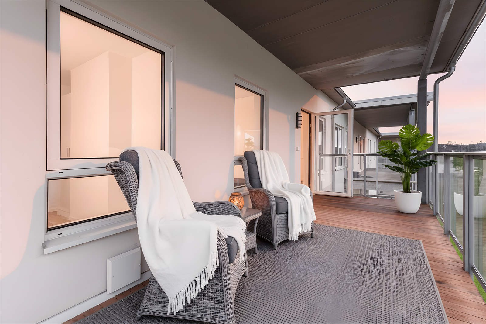 Leiligheten har to balkonger - den vestvendte utenfor kjøkkenet med kveldssol, og den østvendte utenfor stuen med morgensol og utsyn til Høland Stadion, og med panoramautsikt til alt som skjer på Stadion! Galleribilde