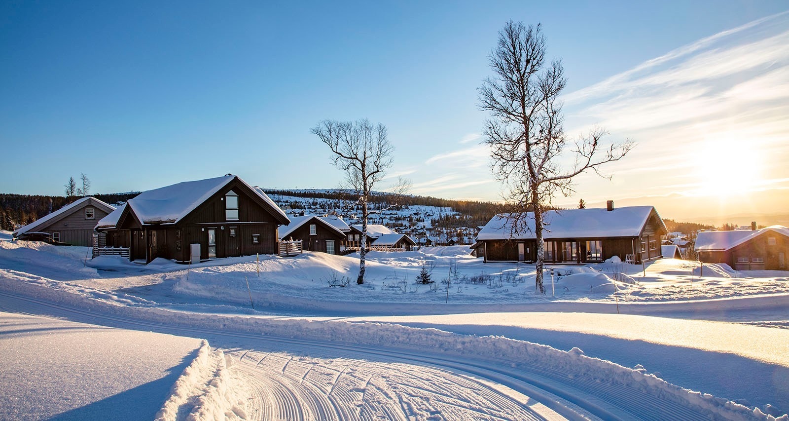 Nypreparerte langrennsløyper går rett gjennom området – ski rett ut i løypenettet. Legg merke til solbanen. Galleribilde