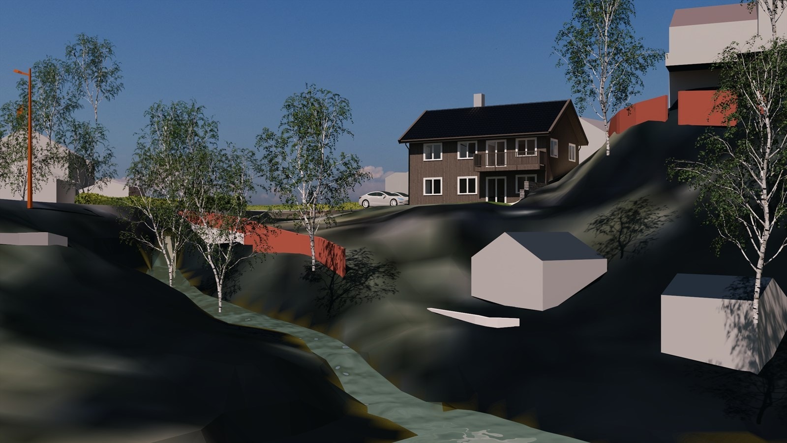 Alternativ 1 (2 etasjes enebolig). Kommunen anbefaler bolig på ett plan. Galleribilde