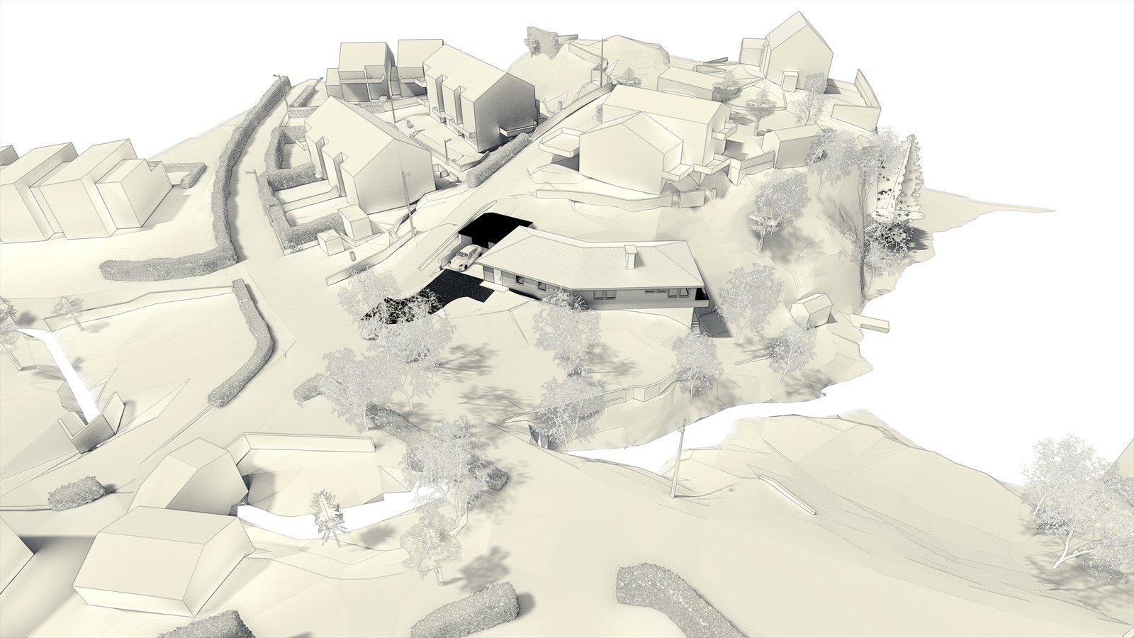 Alternativ 2. (her må man søke disp mot vassdrag). Ligger lavere i terrenget med hensyn til naboer. Galleribilde