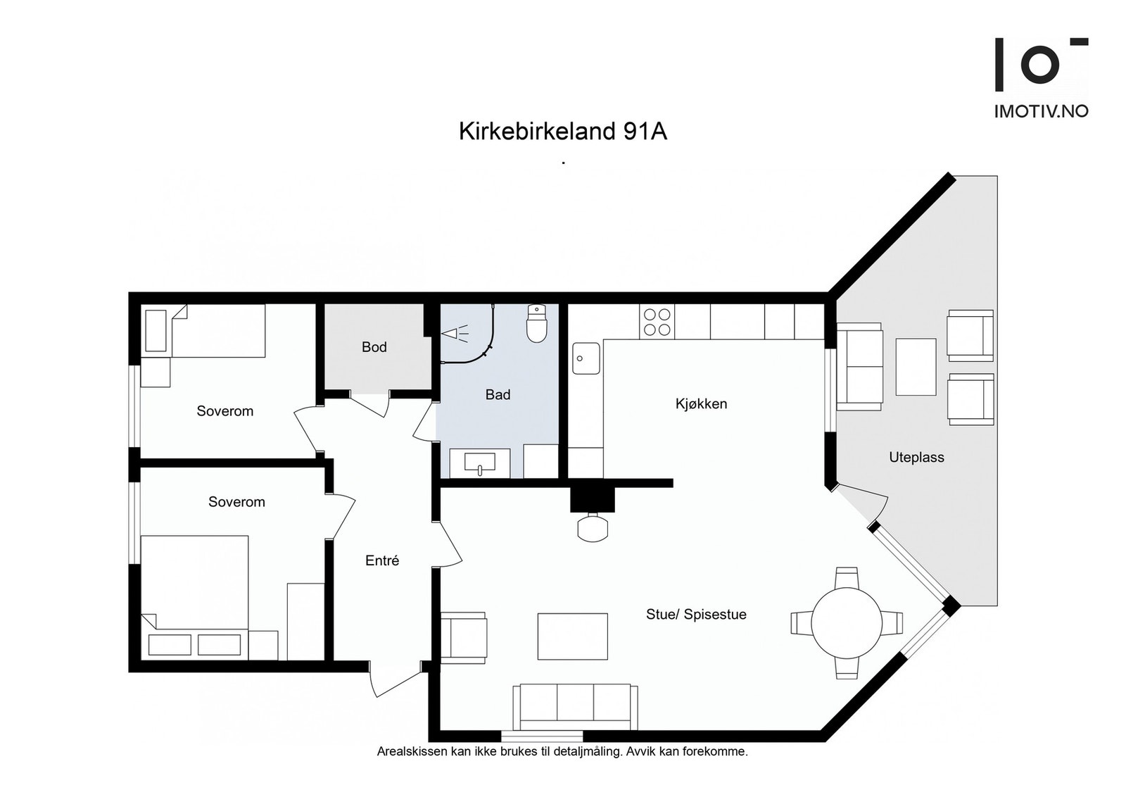 Plantegning. Mulighet for ekstra soverom i stue ved å sette opp lettvegg. Galleribilde