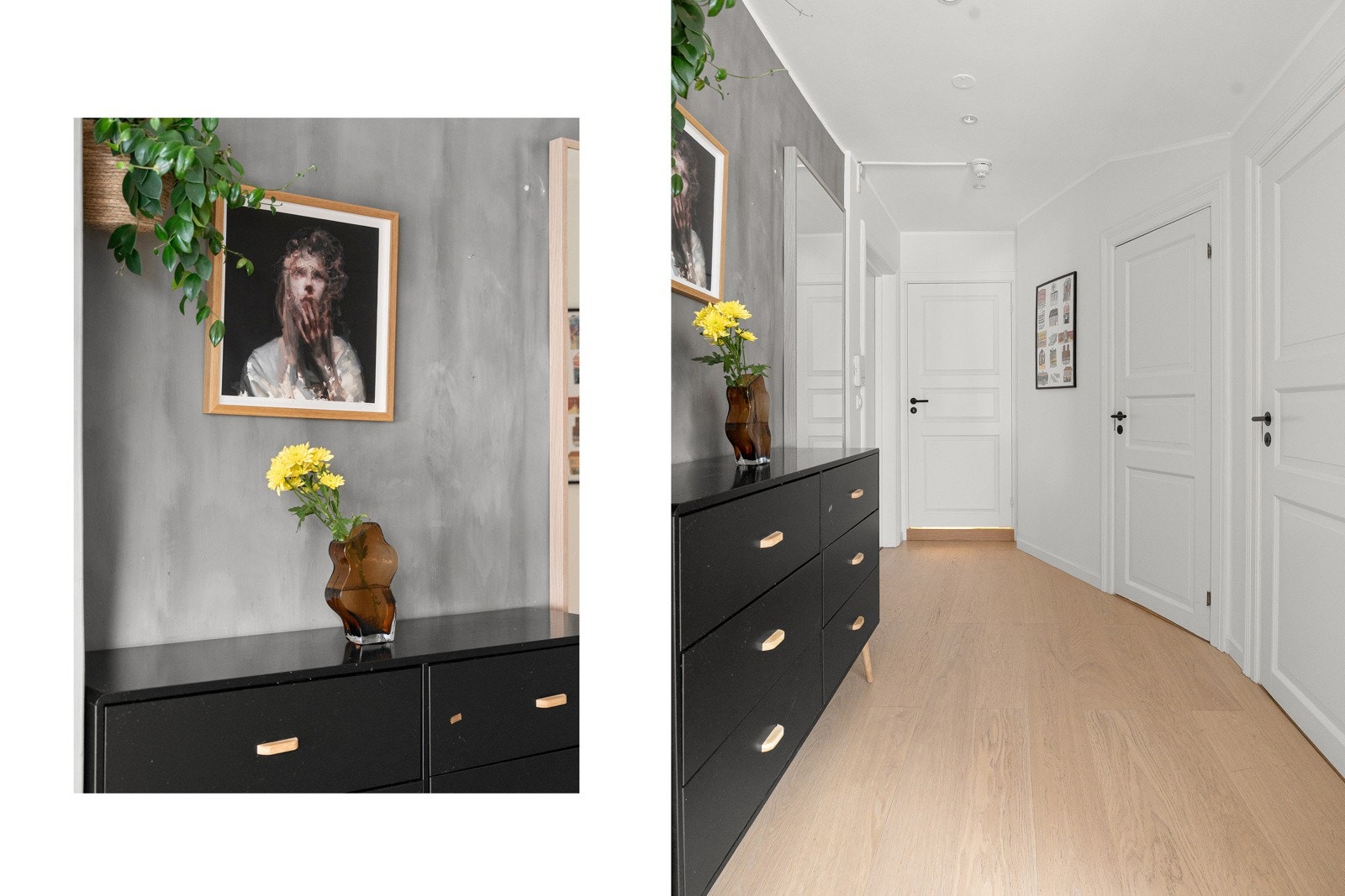 Innbydende entré med god plass til oppbevaring av sko og yttertøy med mer. Nytt Calling anlegg fra Defigo montert ca. 2023. Galleribilde