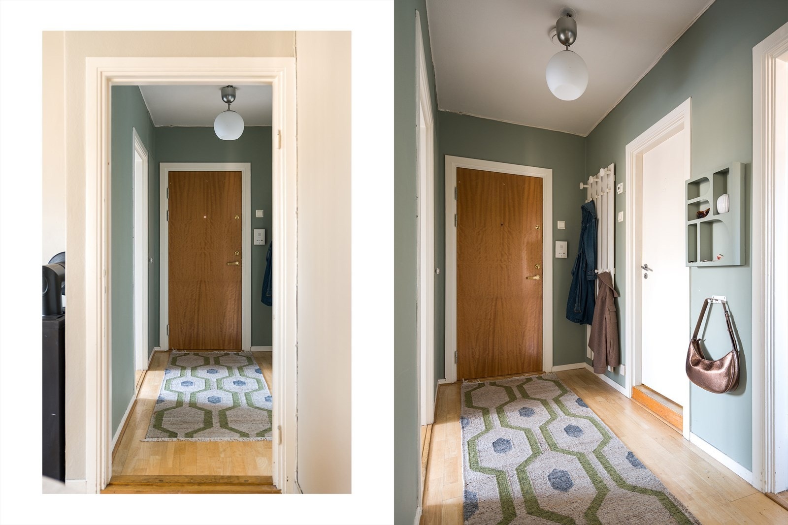 Entreen er bindeledd til alle rom i leiligheten. Ekstra lagringsplass finner du både i boder på kjeller og loft. Galleribilde