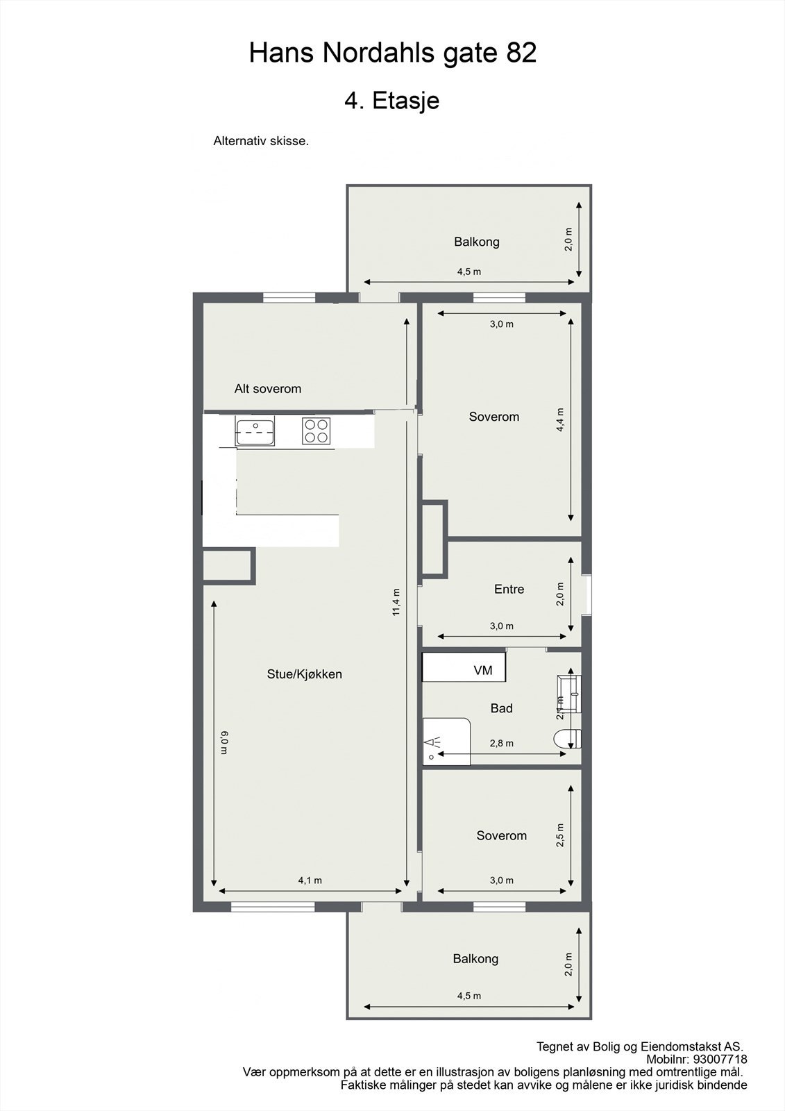 Alternativ planløsning med 3 soverom Galleribilde