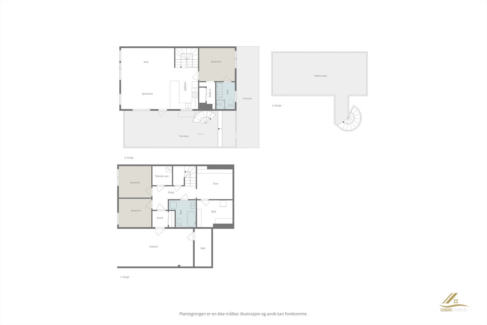 Plantegning begge plan + takterrasse. Galleribilde