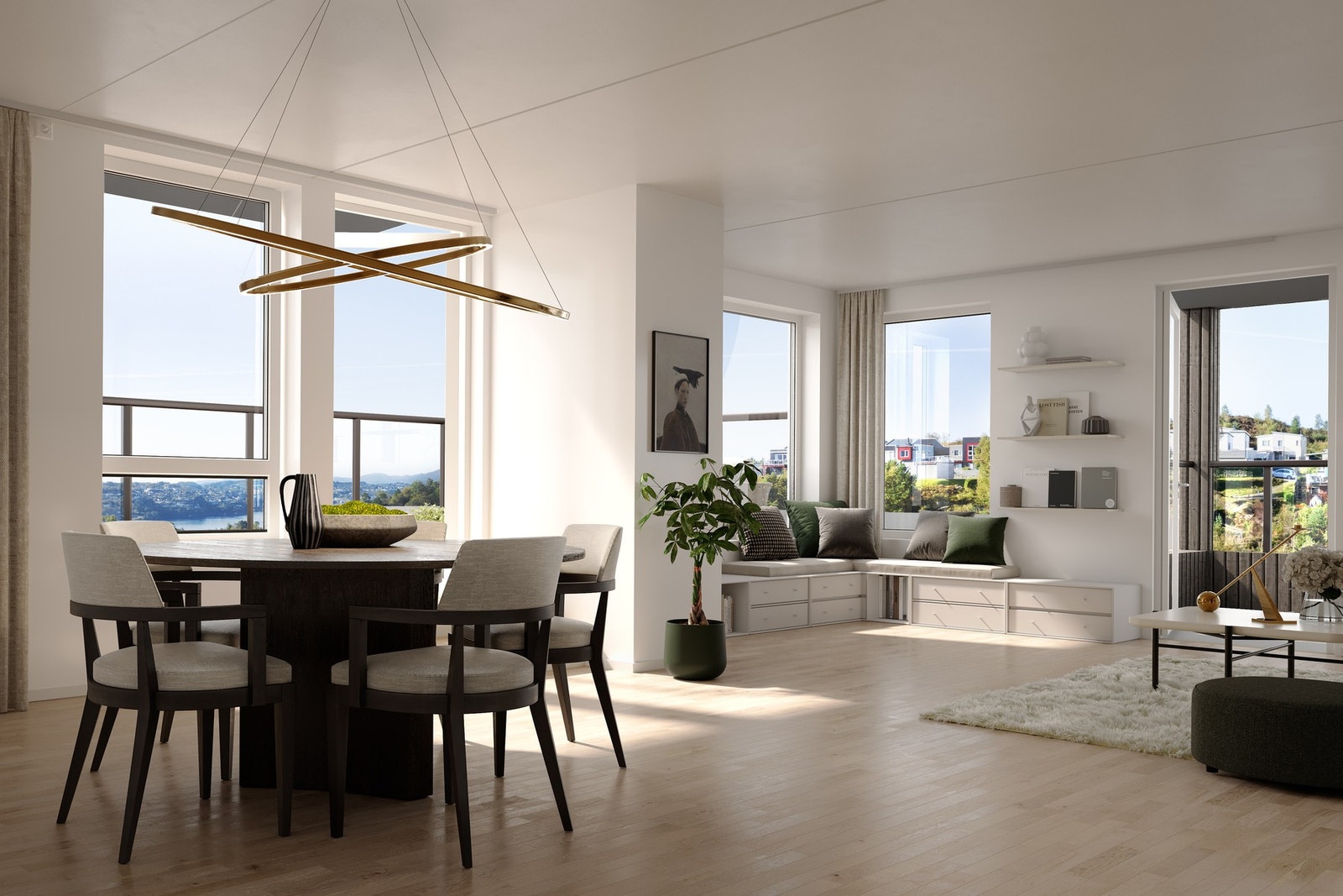 - Lys stue med hvitpigmentert tre-stavs eikeparkett, malte vegger og hvit himling som gir et moderne og stilrent uttrykk - (Merk: illustrasjonsbilde. Avvik kan forekomme) Galleribilde