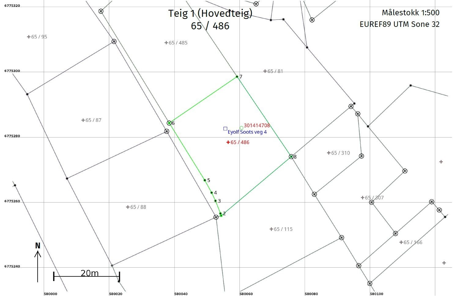 Eiendomsgrense Eyolf Soots veg 4. Galleribilde