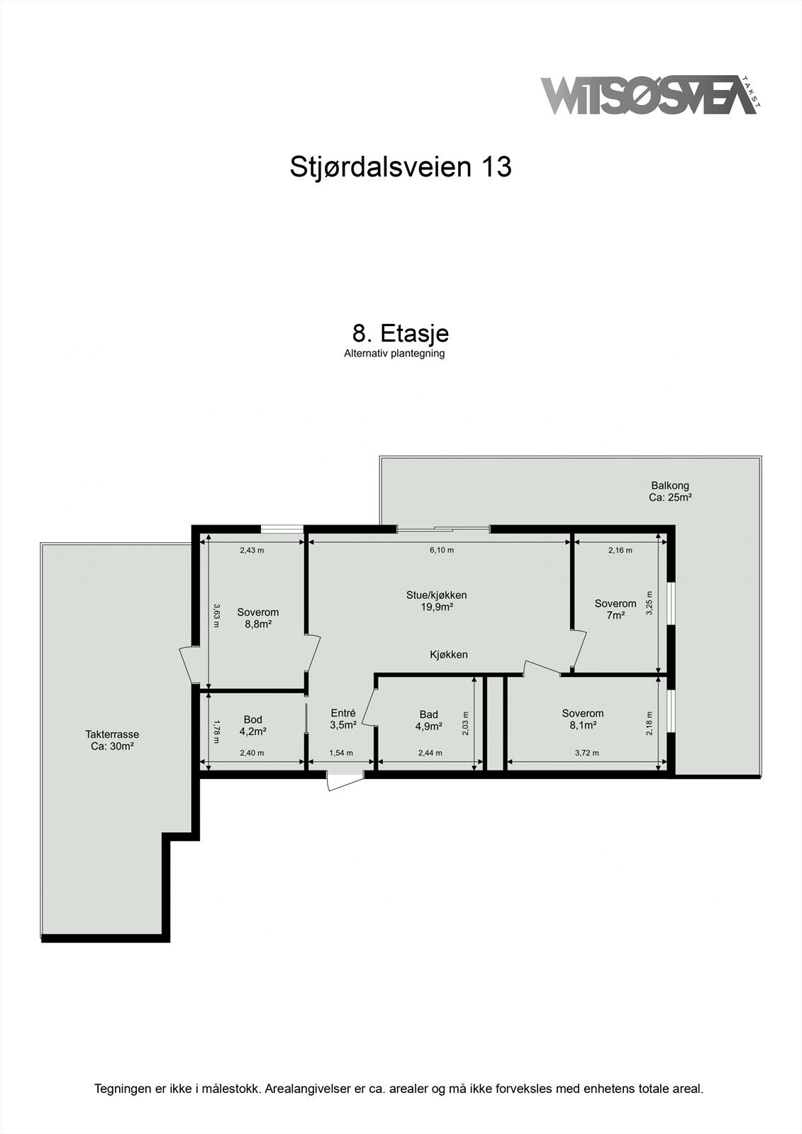 Alternativ plantegning med tre soverom. Galleribilde