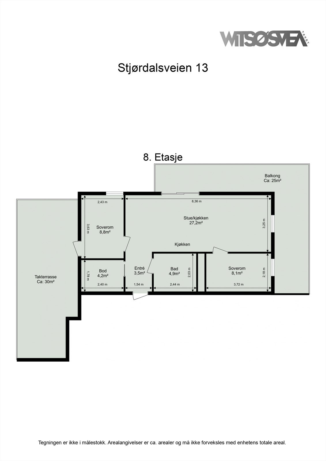 Leiligheten har en effektiv planløsning på 61 m² BRA-i, med to soverom og en romslig, åpen stue- og kjøkkenløsning. Galleribilde