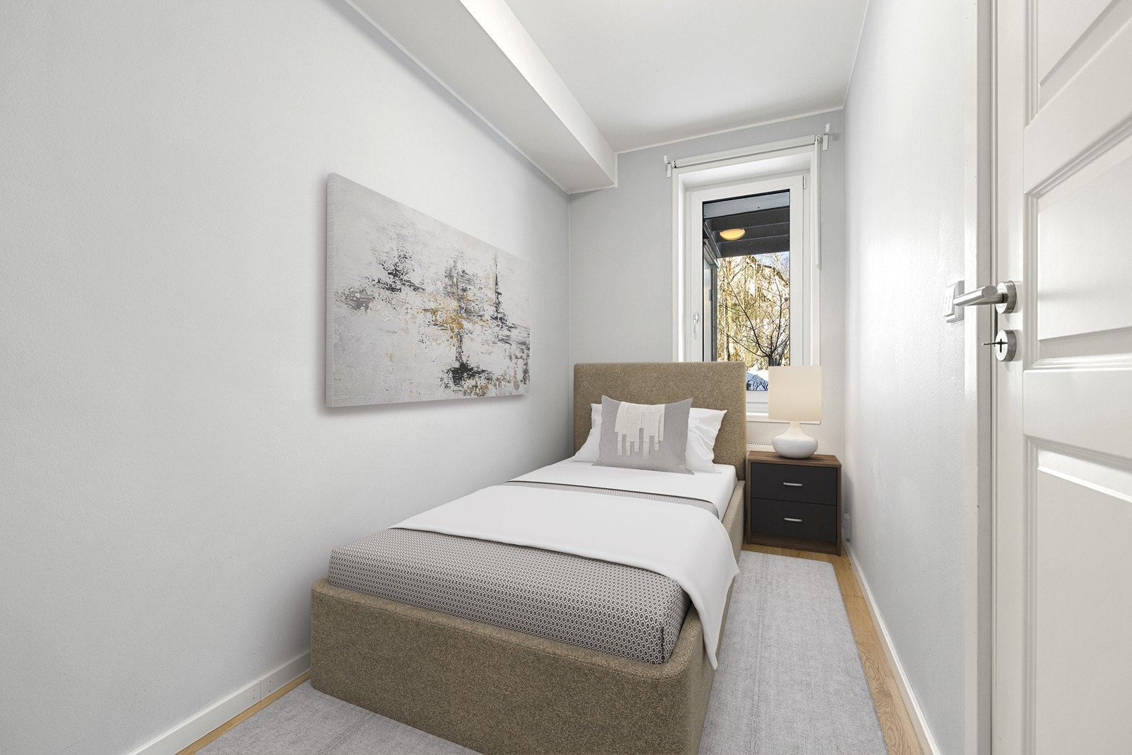 Soverom med mange bruksmuligheter og fint lysinnslipp. Bildet er digitalt stylet. Galleribilde