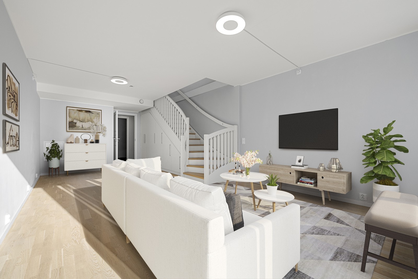 Boligen er moderne og innbydende med mange muligheter. Bildet er digitalt stylet. Galleribilde