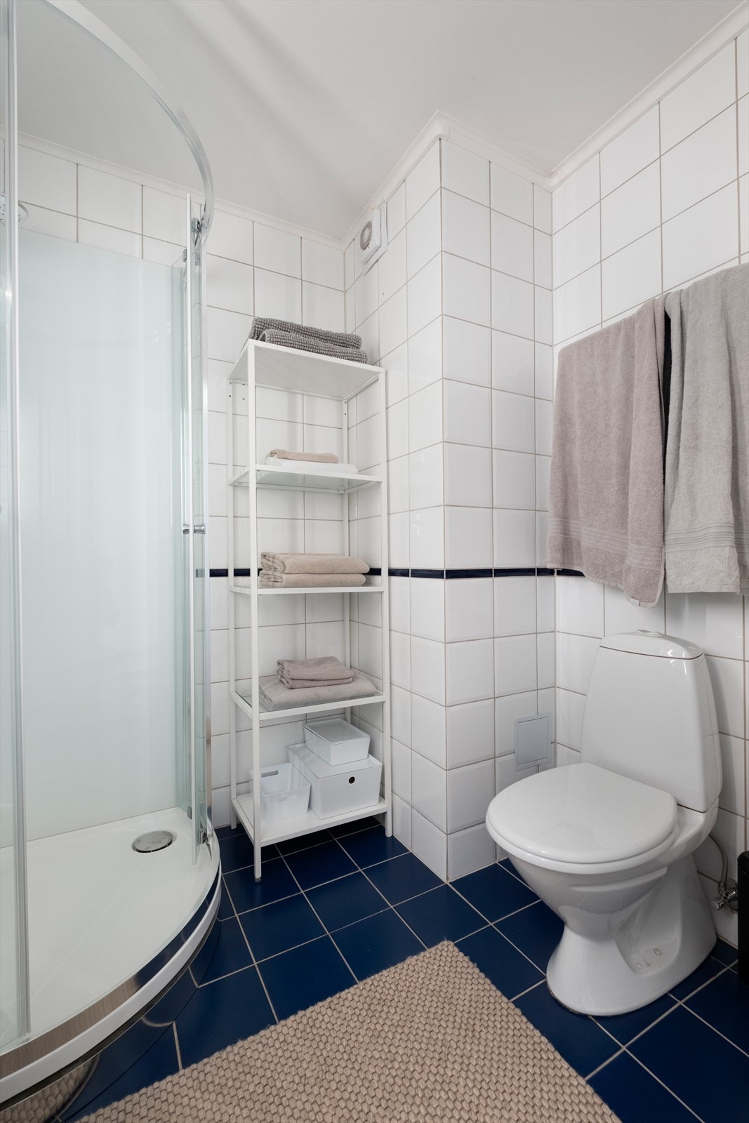 Rommet er innredet med toalett, baderomsinnredning og dusjkabinett. Galleribilde