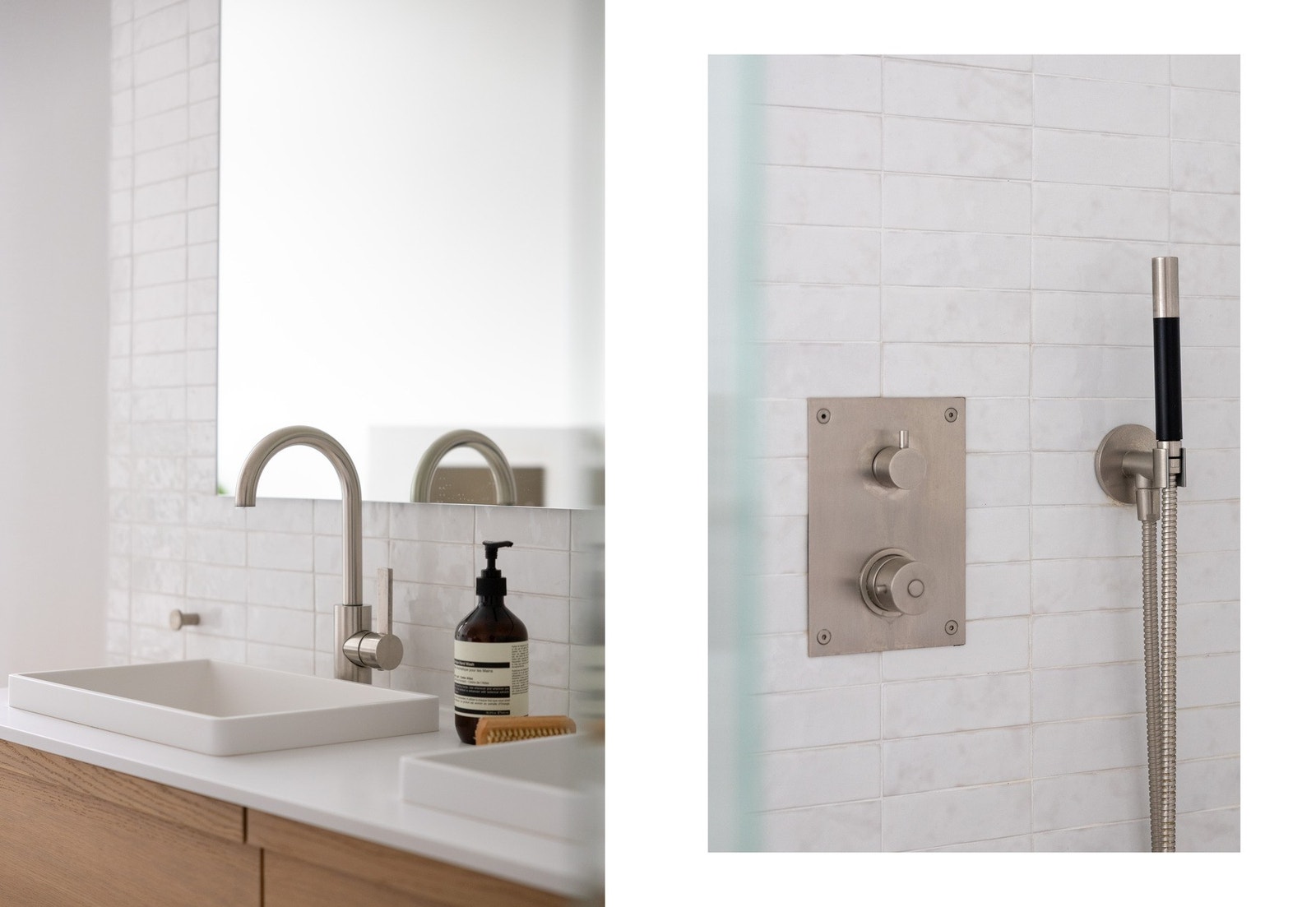 Innredet med baderomsmøbel fra Haven, med blandebatteri fra Tapwell i børstet nikkel. Galleribilde