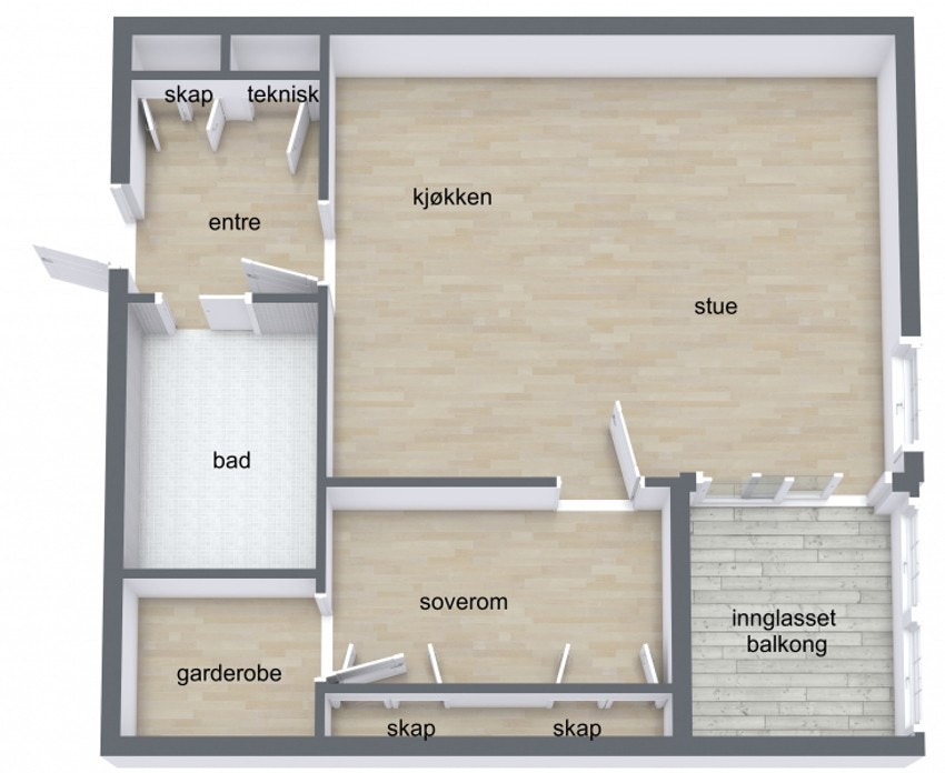 Leiligheten har gpd planløsning og byr på: gang, stue/kjøkken i åpen løsning, soverom, bad og bod. Galleribilde