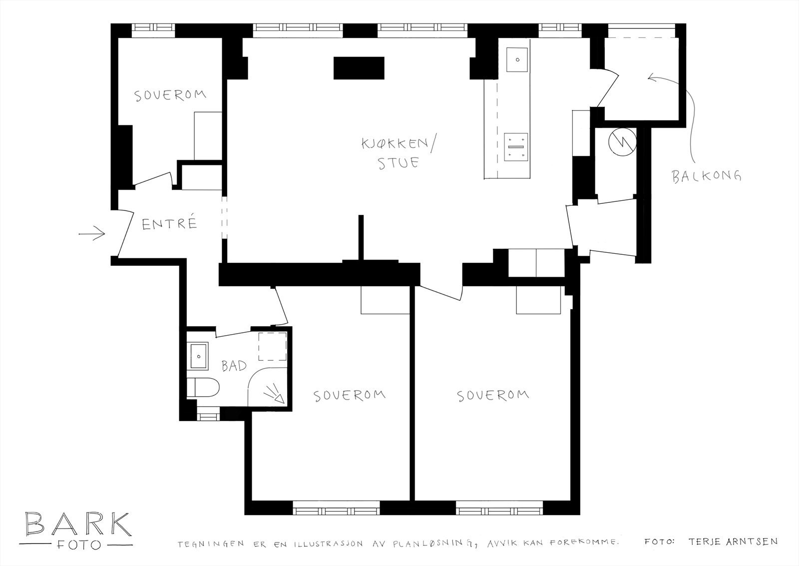 Alternativ plantegning (kjøpers ansvar om dette lar seg gjennomføre og det anbefales gjennomgang med fagfolk dersom dette er avgjørende for kjøp). Galleribilde