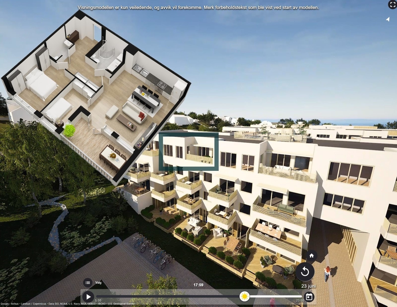 Toppleilighet i 5. etg. m/ca. 10,5 kvm, privat takterrasse. Omtrentlig plassering. Galleribilde