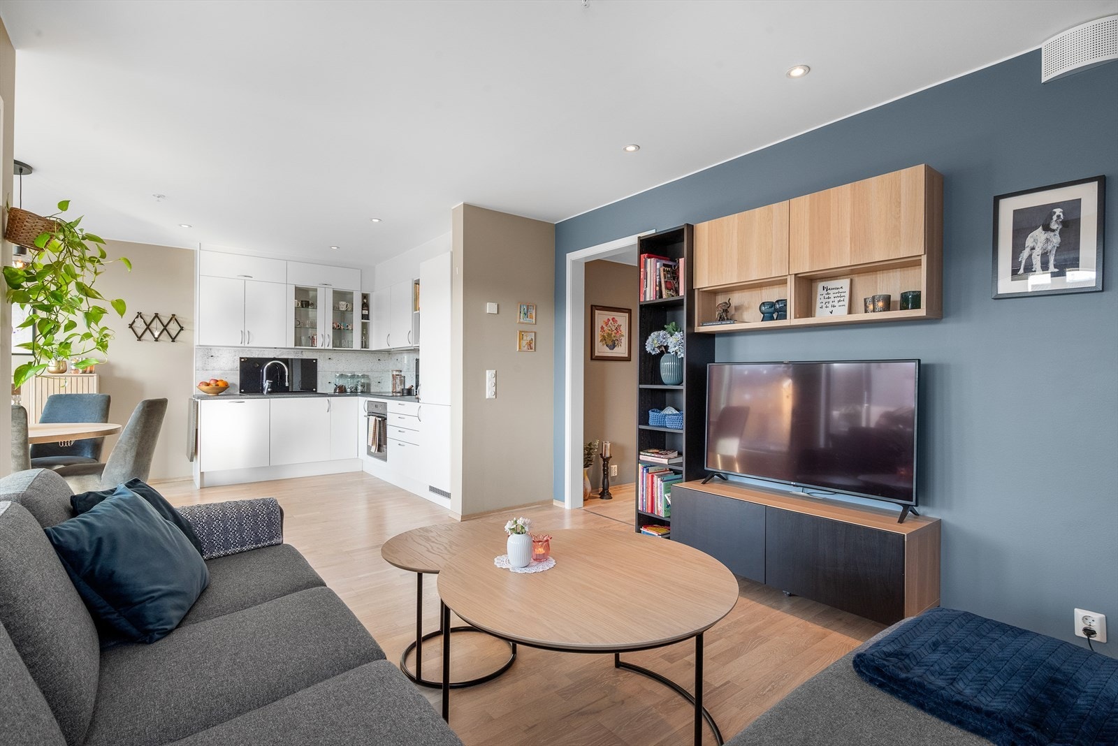 Stue/kjøkken danner et nydelig all-rom på 39,5 kvm. Galleribilde