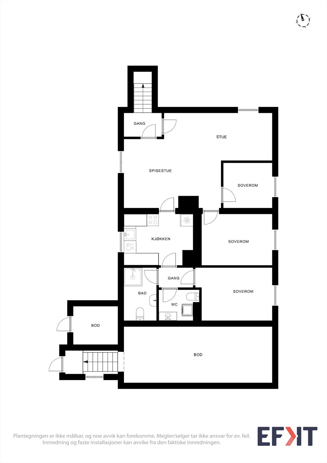 Kjelleren er en egen, godkjent boenhet med separat inngang, stue, kjøkken og tre soverom. Galleribilde