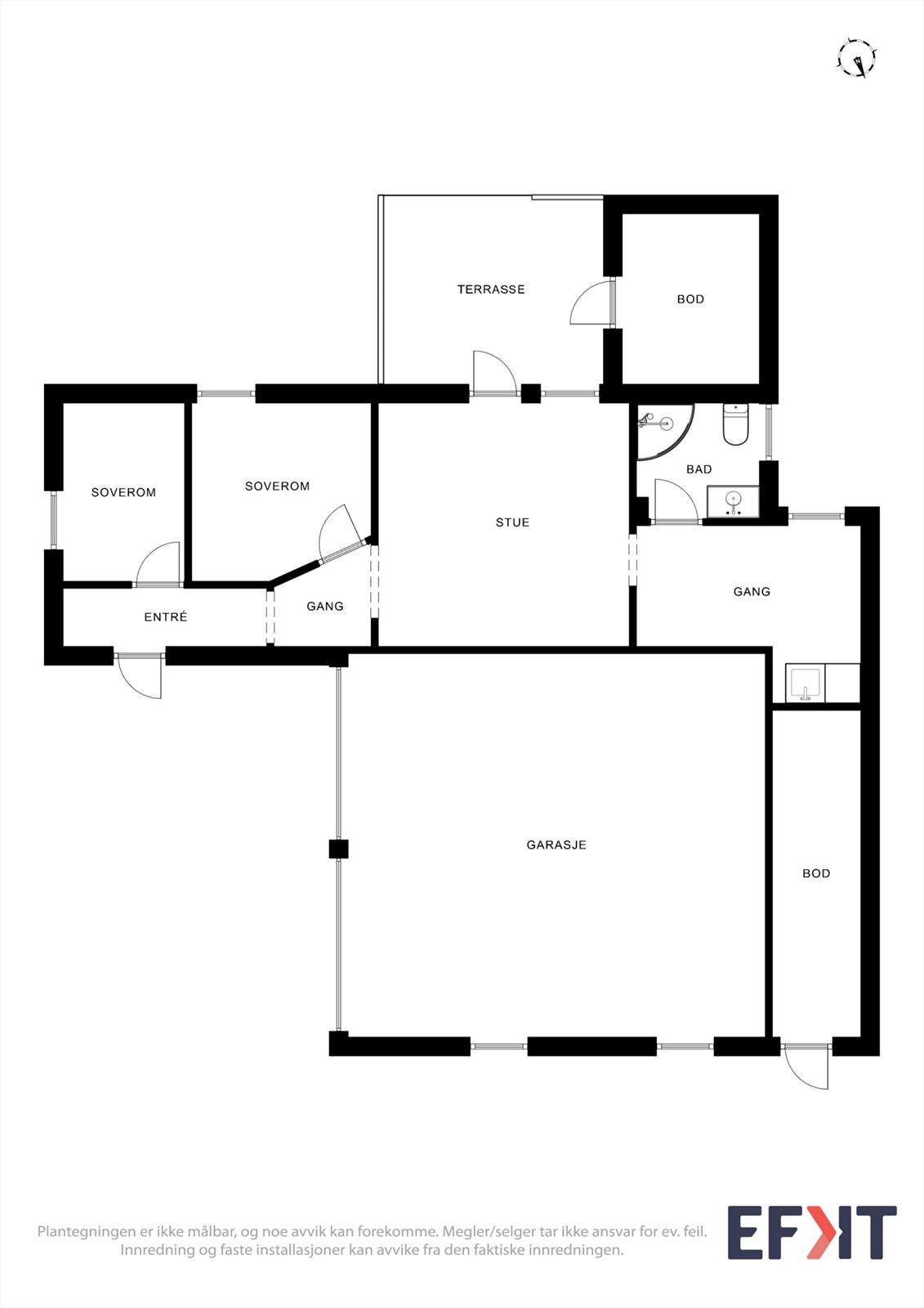 Garasje-/anneksbygget på 95 m² gir rikelig med lagringsplass og muligheter, med tre boder i tillegg til garasjerommet. Galleribilde