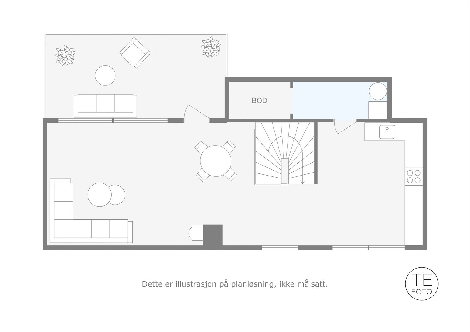 I hovedetasjen er det stor stue med utgang til altan samt kjøkken, vaskerom og bod. Galleribilde