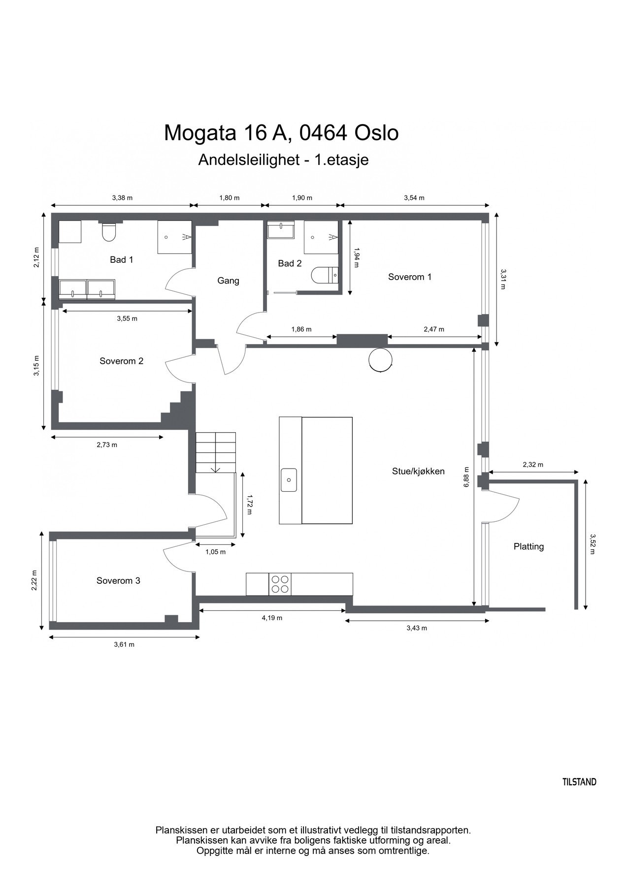 Leiligheten har en praktisk og godt utnyttet planløsning med luftige og store rom. I tillegg til innvendige arealer disponeres det en kjellerbod på 7 kvm. Galleribilde