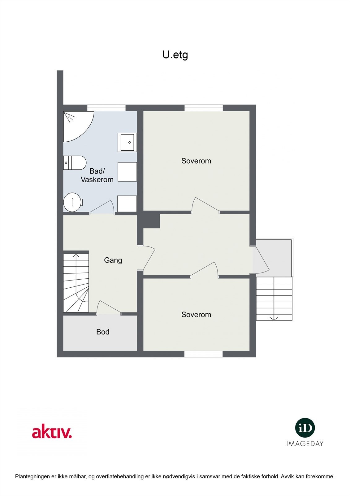 Plantegning U.etasje/kjeller.
Rom beskrevet som "soverom" er ikke godkjent for varig opphold.
Tørkerom og bod iht. bygningstegning Galleribilde