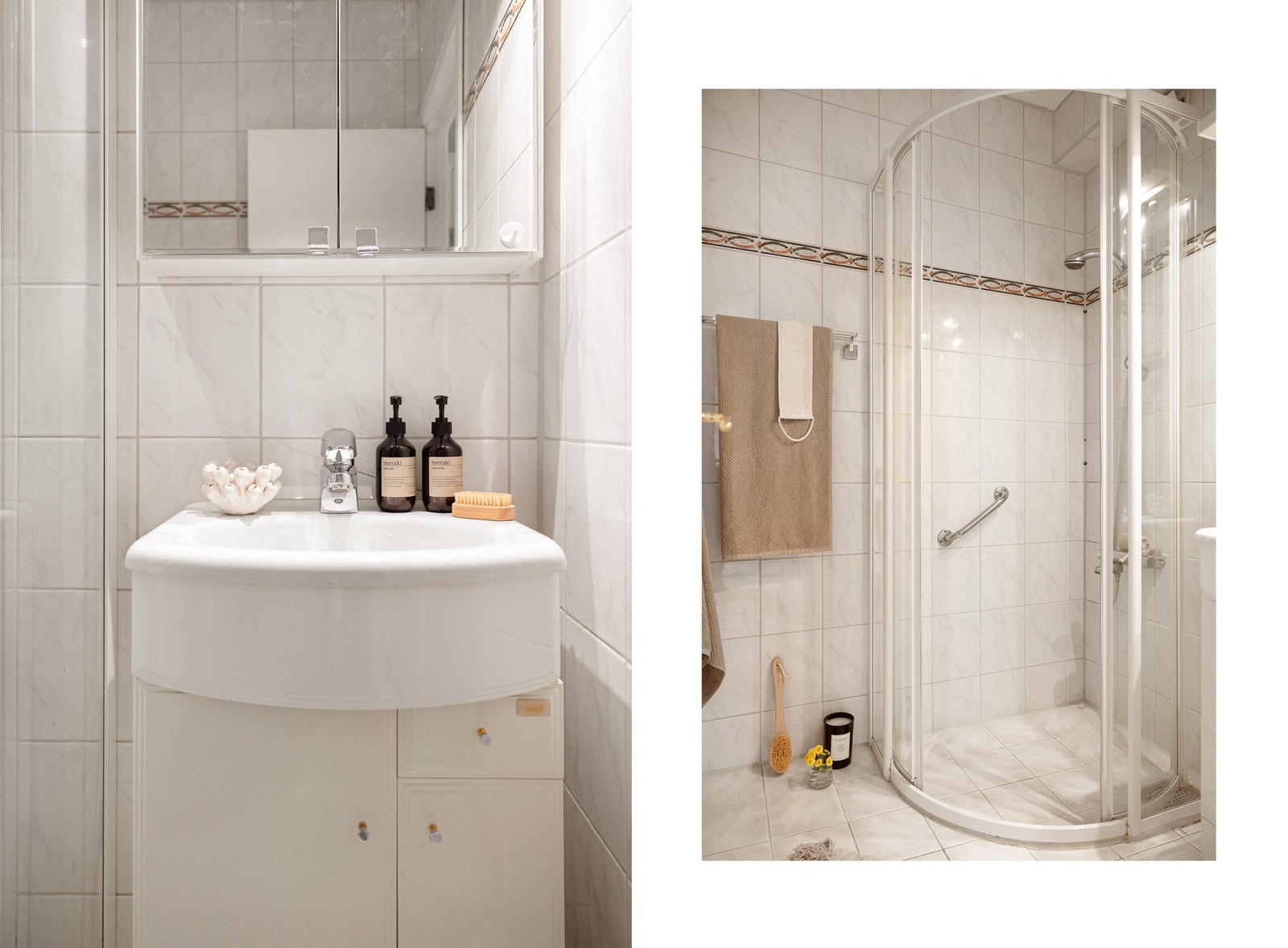 Innredningen består av dusjhjørne og baderomsinnredning. Galleribilde