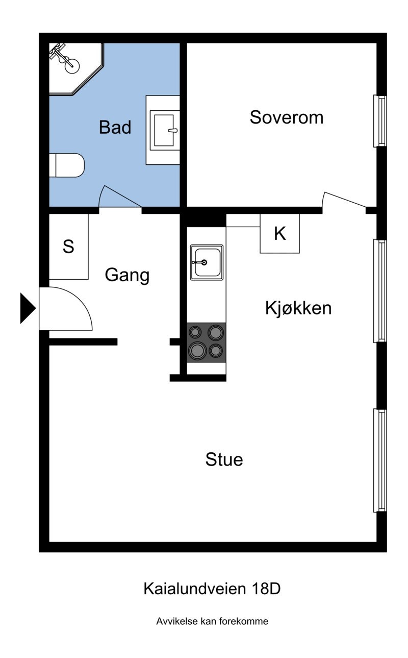 Planskisse av leiligheten. I tillegg medfølger egen parkeringsplass i felles garasjeanlegg samt romslig bod på ca. 7 m2. Galleribilde