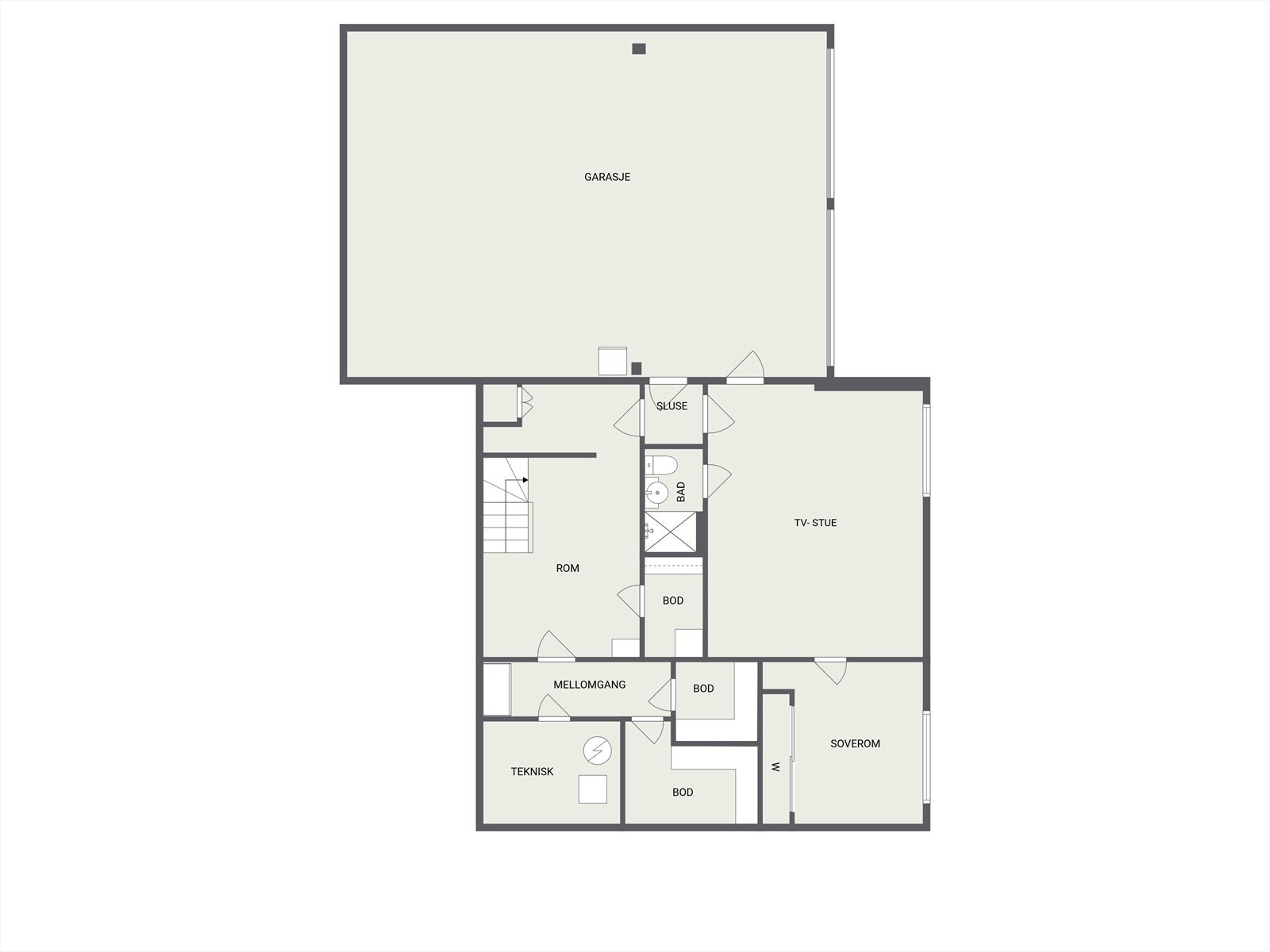 Eksempel på hvordan hobbyrom i underetasjen kan gjøres om til ekstra stue og soverom Galleribilde