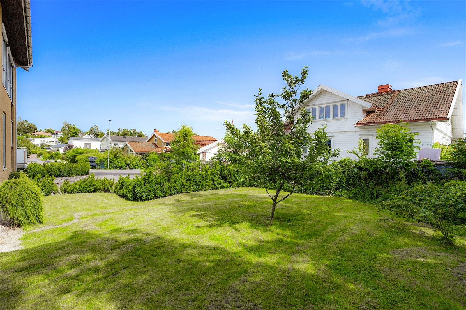 Eiendommen har en romslig hage med blant annet epletre. Galleribilde