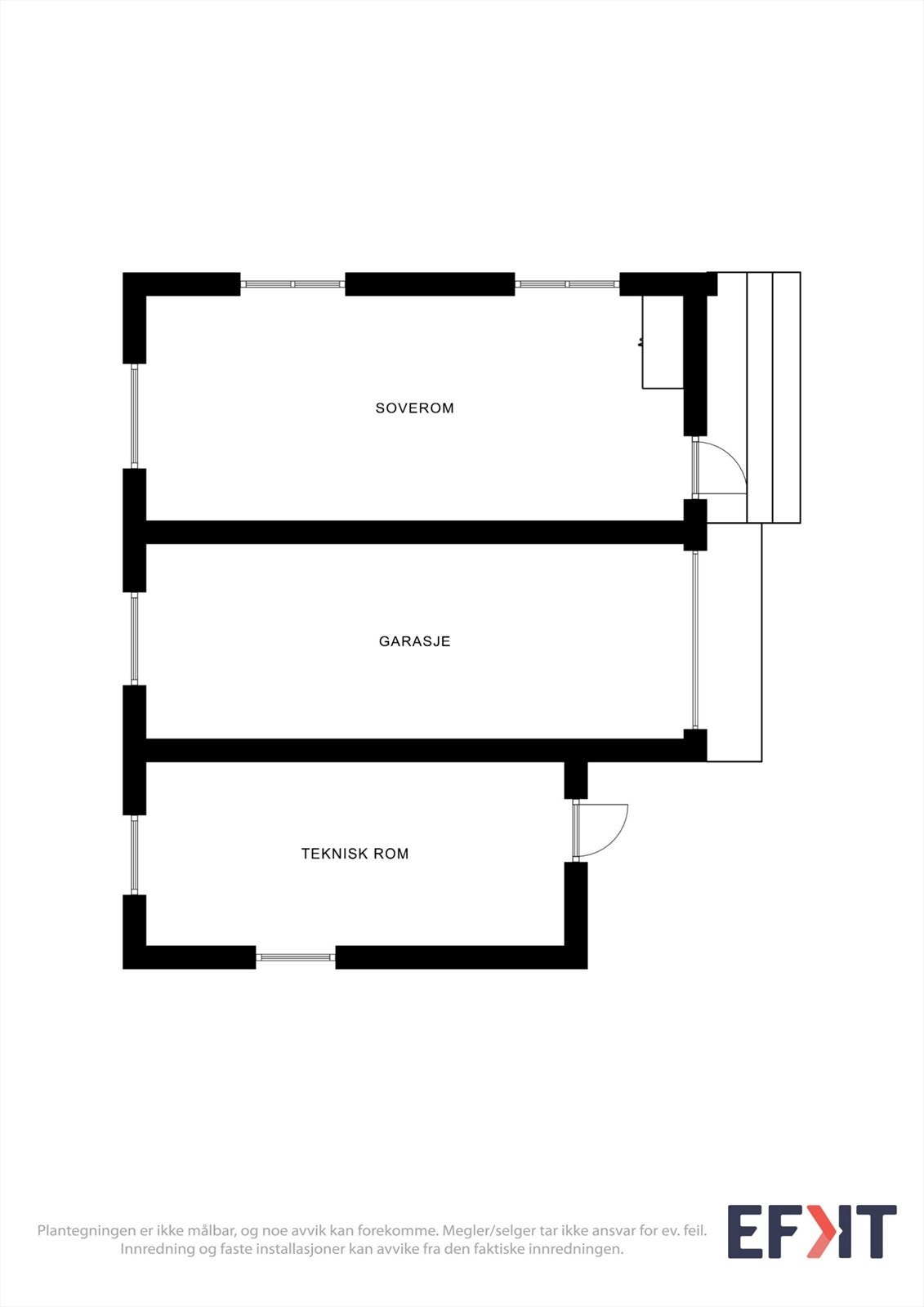 Plantegningen for annekset viser et oppholdsrom, garasje og teknisk rom/snekkerbod. Galleribilde
