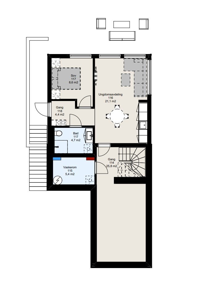 Planskisse underetasje. Endring: Som uten benevnelse har fått lydhimling samt dør Galleribilde
