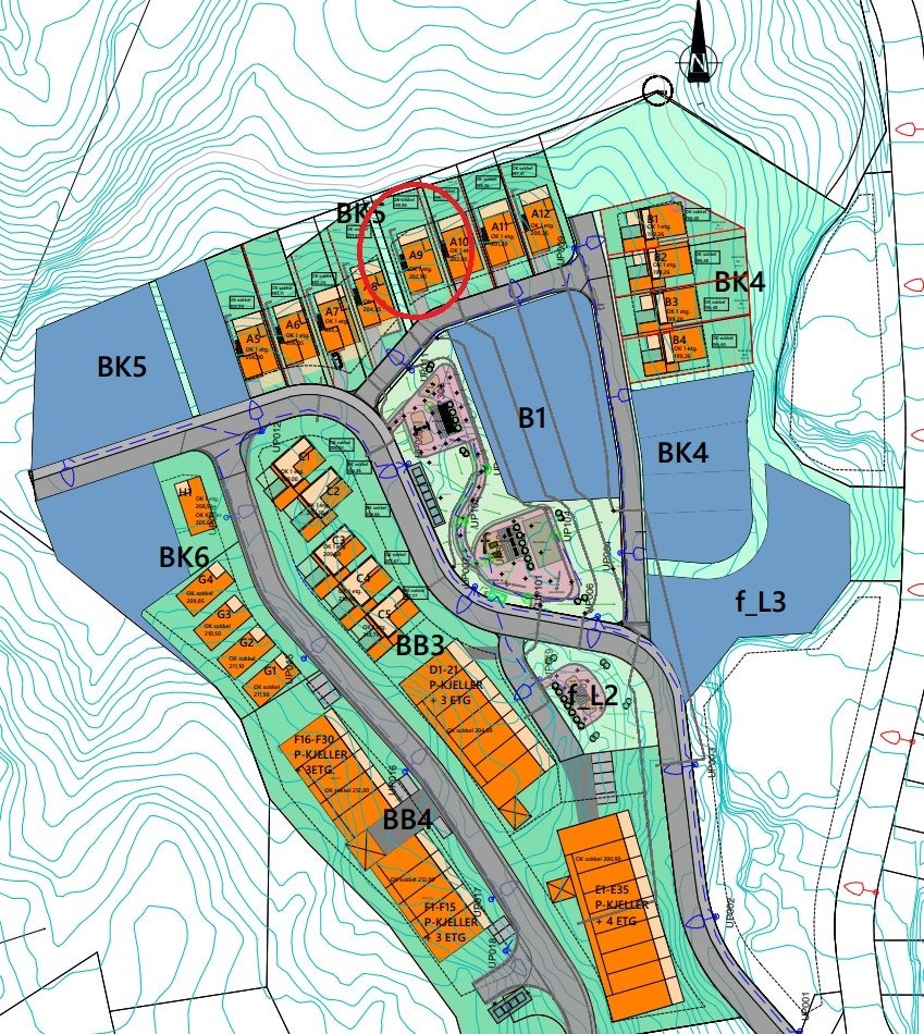 Oversiktsbilde som viser boligens plassering i feltet med en meget god beliggenhet Galleribilde