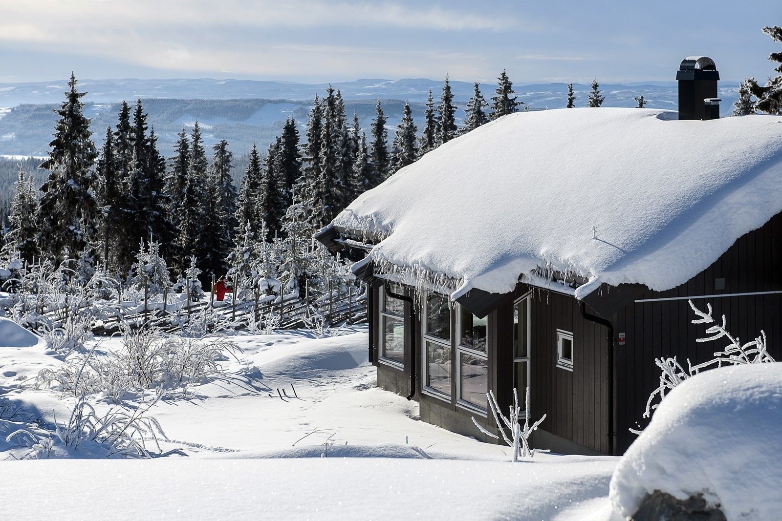 Takrenner, nedløp og øvrige beslag er utført i behandlet stål. Galleribilde