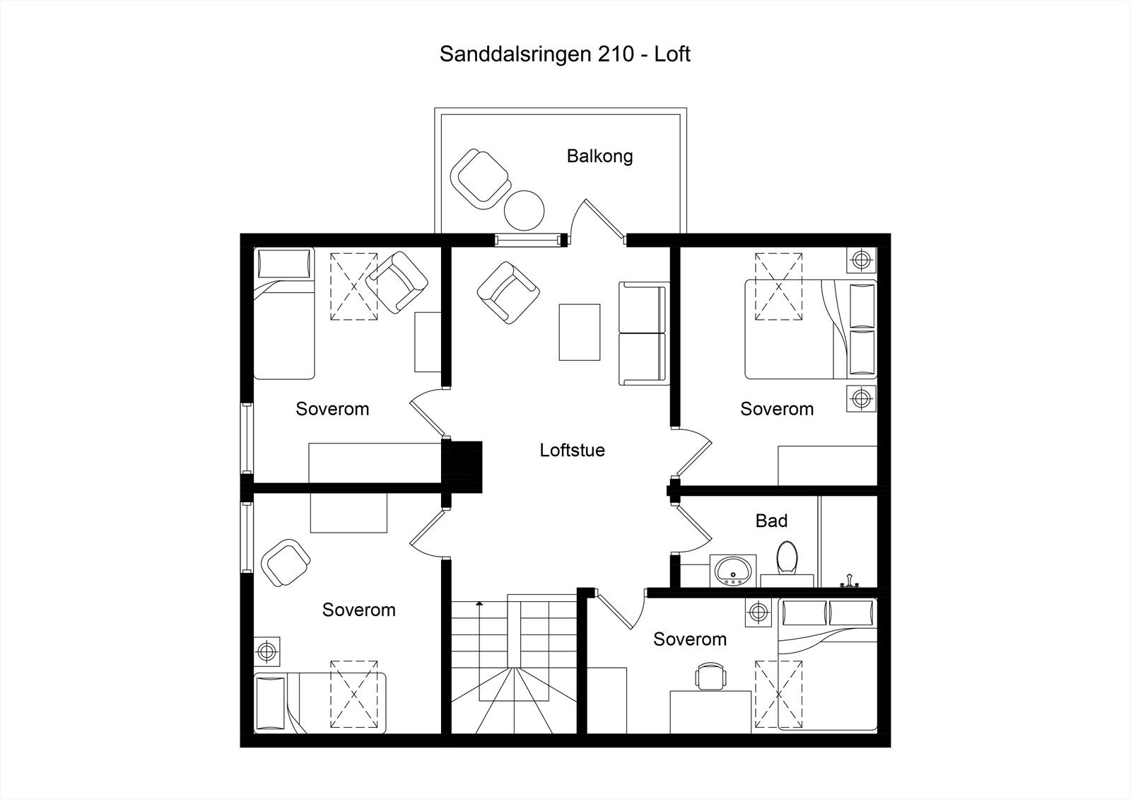 Planløsning på loftsetasjen. Galleribilde